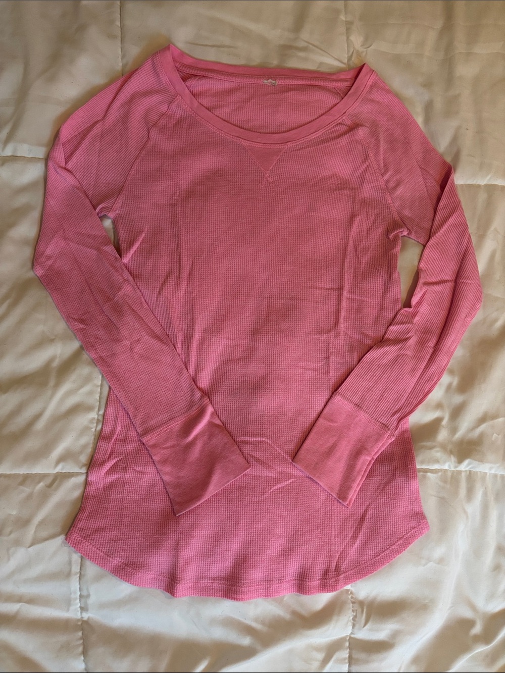 Women’s Pink Long-Sleeve Waffle Knit Top